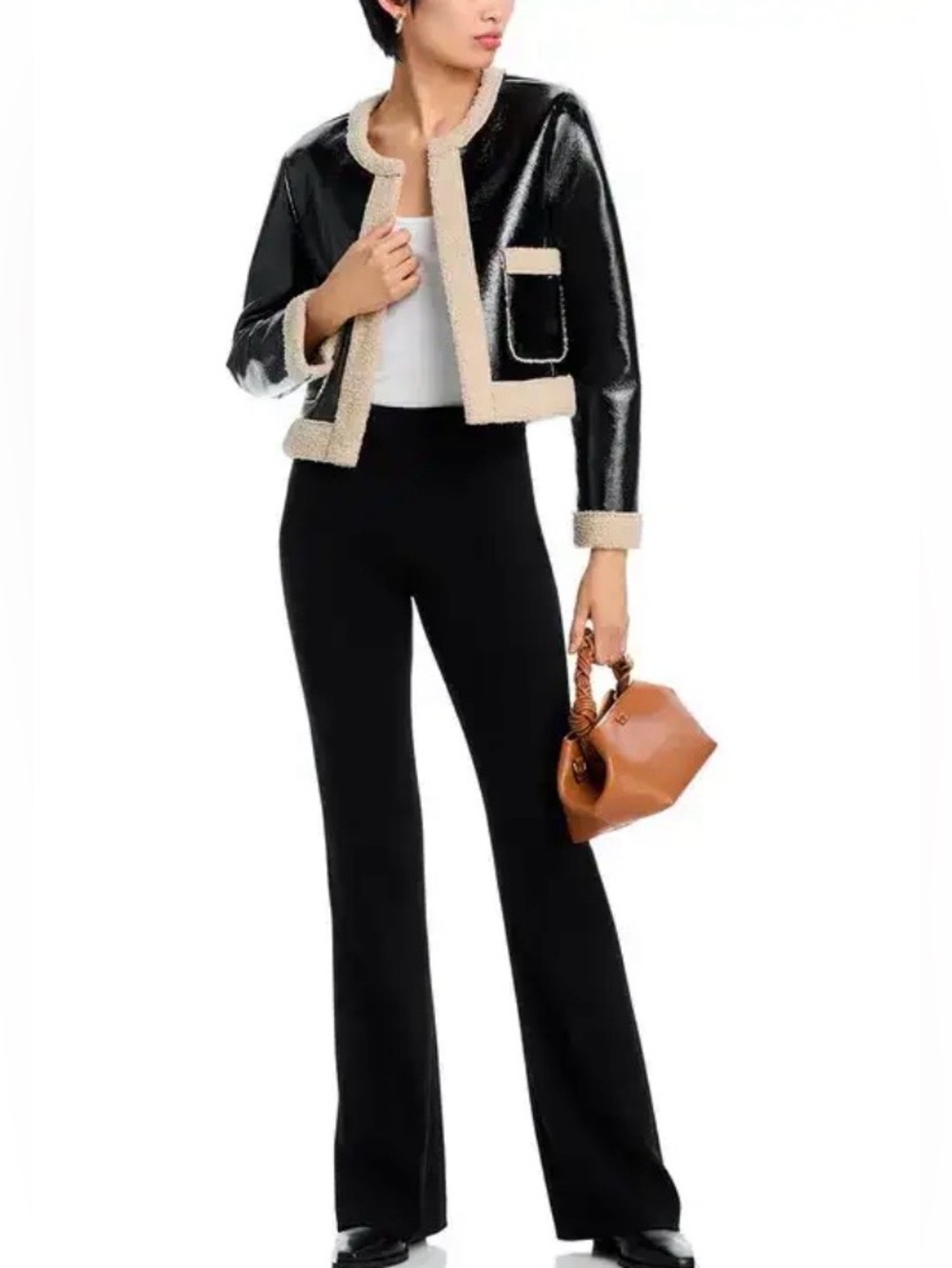Steve Madden Black Faux Leather Shearling Trim Jacket • Size XS